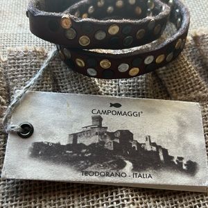 Campomaggi wrap leather bracelet with gold silver brass studs nwt